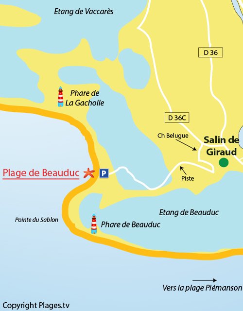 Map of the Beauduc beach in France