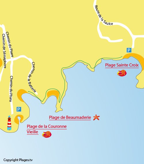 Mappa della Spiaggia della Beaumaderie a La Couronne