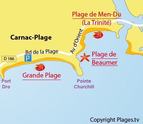 Carte de la plage de Beaumer à Carnac