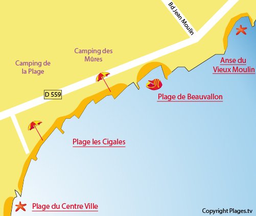 Plan de la plage de Beauvallon à Port Grimaud