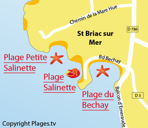 Map of Bechay Beach in St Briac sur Mer - France