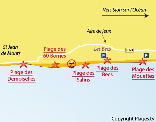 Plan de la plage des Becs à St Hilaire de Riez