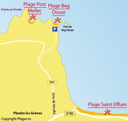 Carte de la plage de Beg Douar à Plestin les Grèves