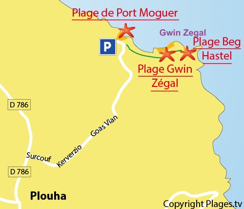 Carte de la plage de Beg Hastel à Plouha