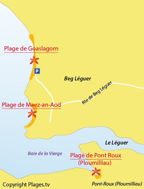 Map of Beg Leguer beach in Lannion