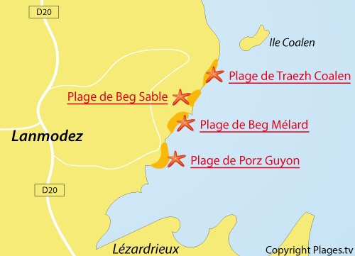 Carte de la plage de Beg Mélard à Lanmodez