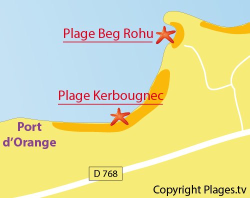 Carte de la plage de Beg Rohu à St Pierre Quiberon