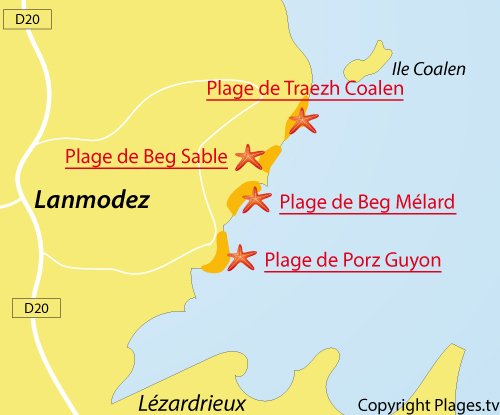 Carte de la plage de Beg Sable à Lanmodez