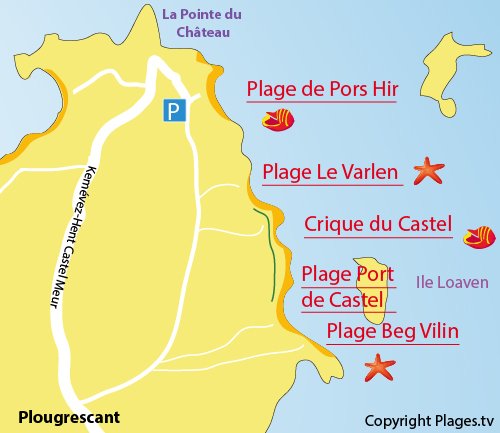 Carte de la plage de Beg Vilin à Plougrescant