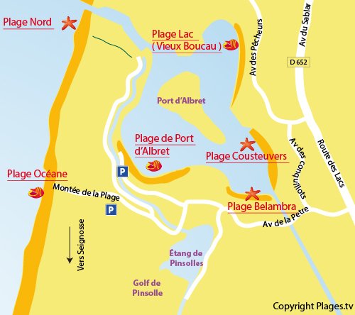 Map of Belambra beach in Souston - Lake