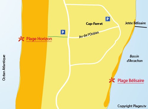 Map of Belisaire Beach in Cap Ferret