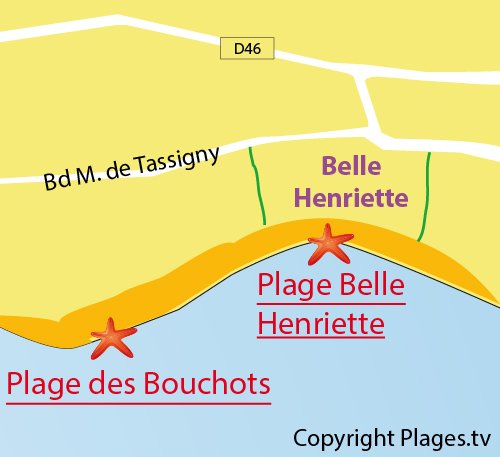 Map of Belle Henriette Beach in La Tranche sur Mer