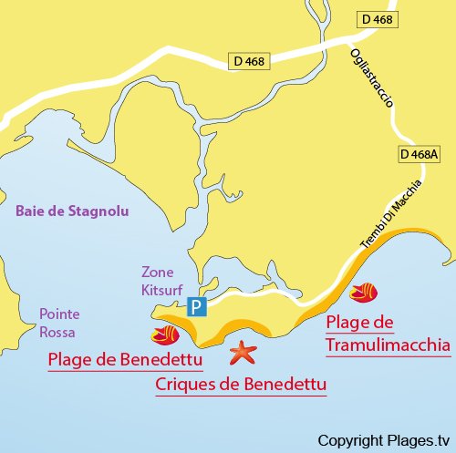 Map of Benedettu Beach  - Corsica