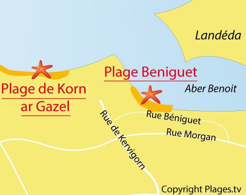 Carte de la plage de Beniguet à Saint Pabu