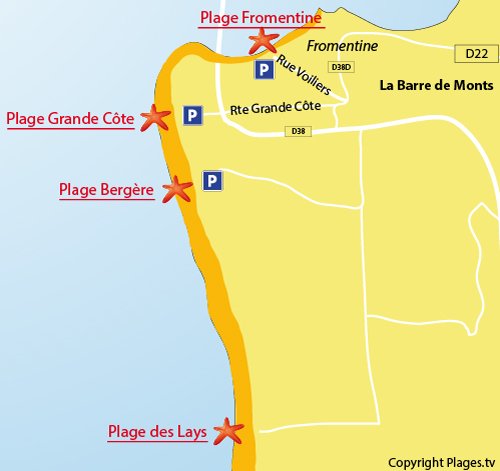 Plan de la plage de la Bergère à la Barre de Monts