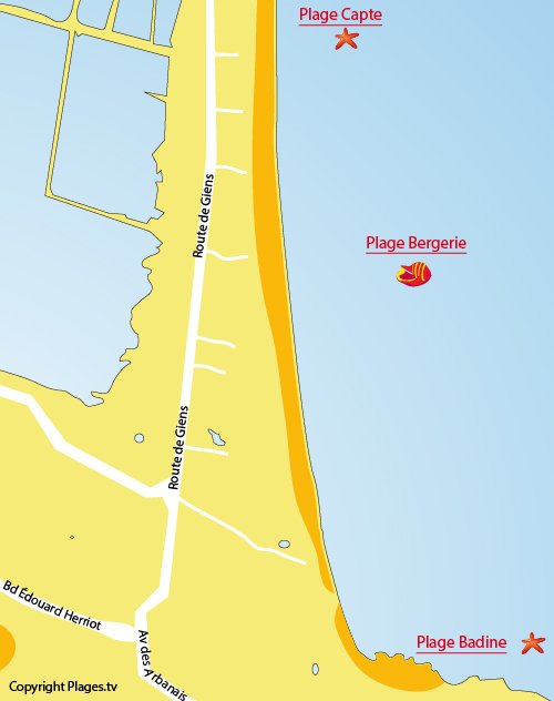 Map of Bergerie Beach in Hyères