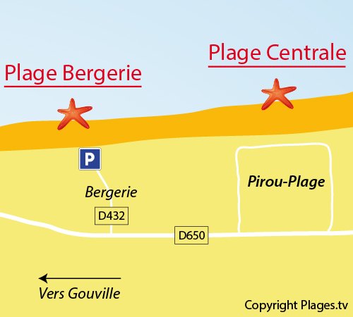 Carte de la plage de la Bergerie à Pirou