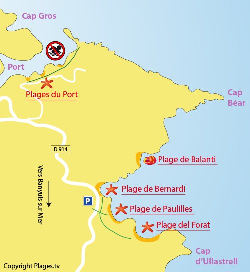 Mappa della Spiaggia Bernardi a Port Vendrès - Francia