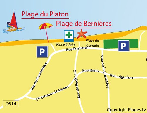 Map of Bernières sur Mer beach