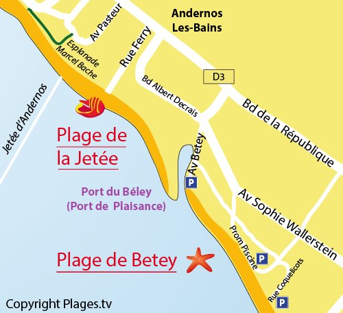 Plan de la plage de Betey à Andernos les Bains