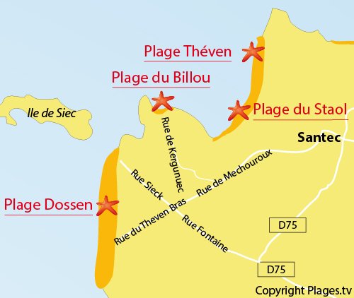 Carte de la plage du Billou à Santec