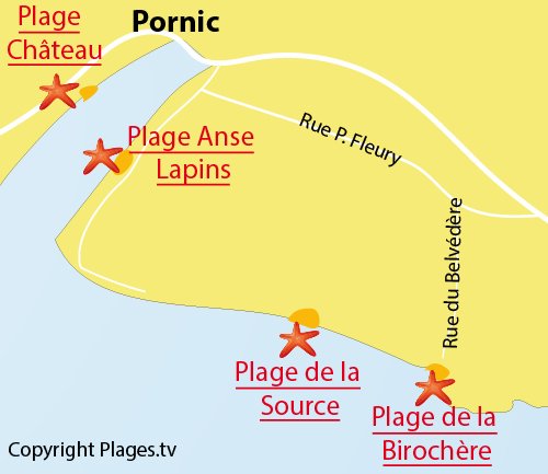 Carte de la plage de la Birochère à Pornic