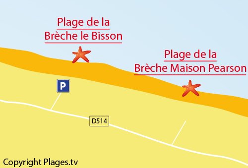 Map of Brèche le Bisson Beach in Graye sur Mer