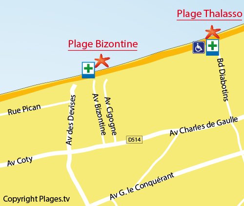 Carte de la plage de Bizontine de Cabourg