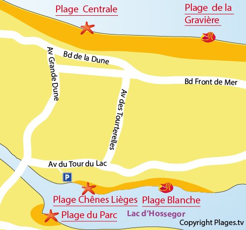 Map of Blanche Beach in Hossegor Lake