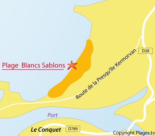 Carte de la plage des Blancs Sablons à Le Conquet