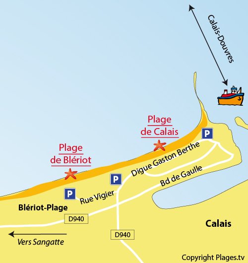 Plan de la plage de Blériot à Sangatte