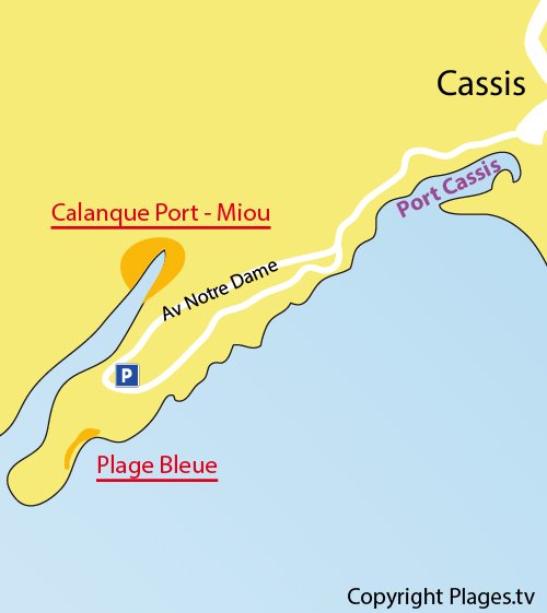 Map of the Bleue Beach in Cassis