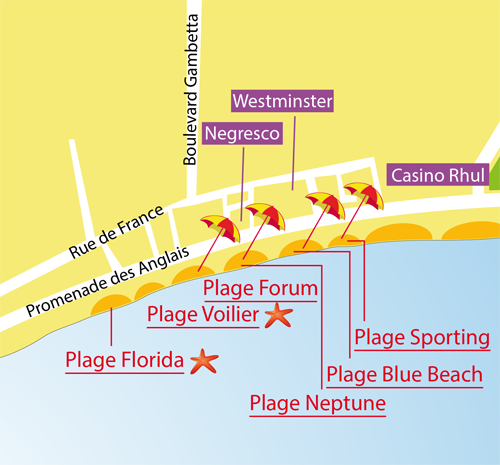 Carte de la plage Blue Beach à Nice