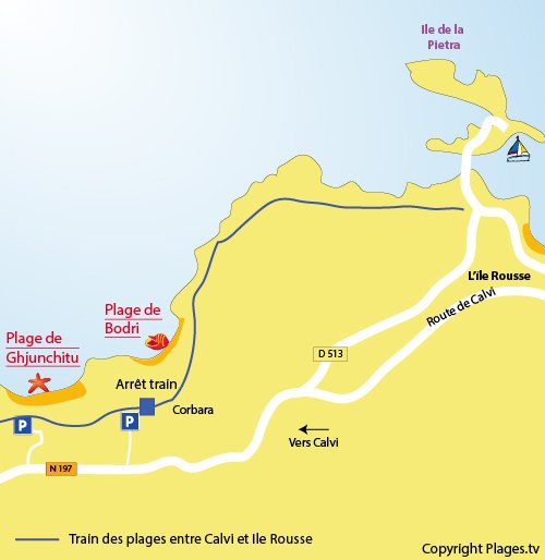 Carte de la plage de Bodri à l'Ile Rousse - Corse