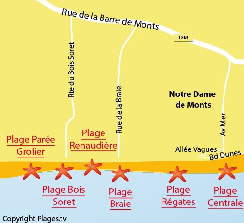 Carte de la plage du Bois Soret à Notre Dame de Monts