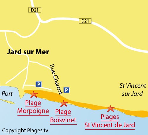 Map of Boisvinet Beach in Jard sur Mer in France