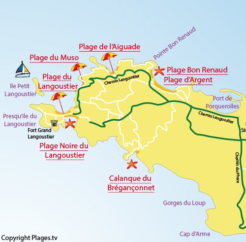 Carte de la plage de Bon Renaud à Porquerolles