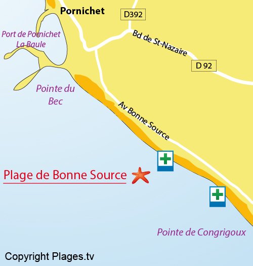 Carte de la plage de la Bonne Source à Pornichet