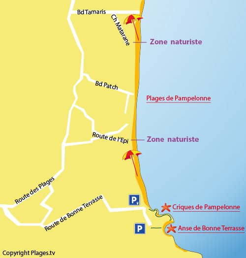 Map of Bonne Terrasse Beach in Ramatuelle