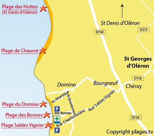 Carte de la plage des Bonnes à St Georges d'Oléron