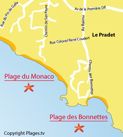 Plan de la plage des Bonnettes au Pradet