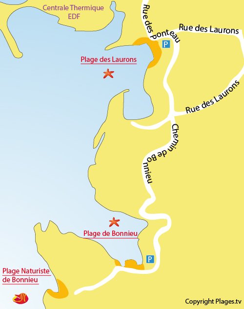 Map of Bonnieu Beach in La Couronne Martigues