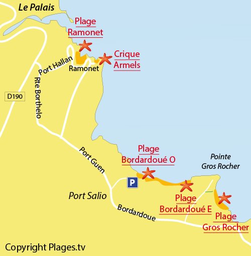 Carte de la plage de Bordardoué à Belle Ile en Mer