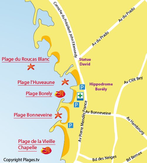 Map of Borély Beach in Marseille