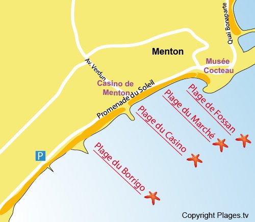 Karte Strandes von Borrigo in Menton