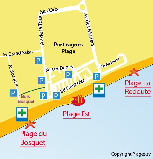 Carte de la plage du Bosquet à Portiragnes