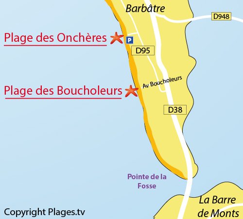 Map of Boucholeurs Beach in Noirmoutier in France