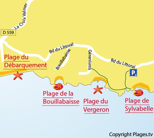 Map of the Bouillabaisse Beach in La Croix Valmer