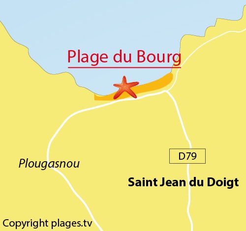 Carte de la plage du Bourg à Saint Jean de Doigt - Plougasnou