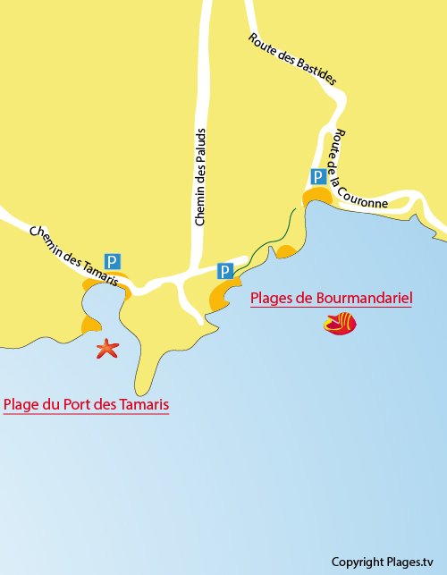 Map of Bourmandariel Beach - La Couronne